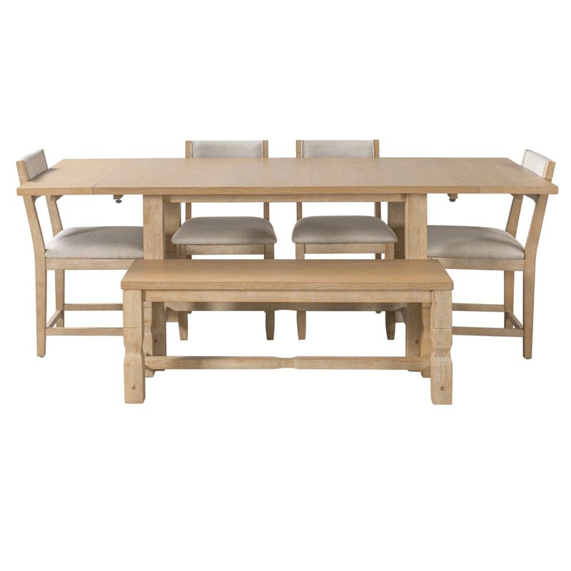 6 Piece Extendable Dining Set with Bench and Chairs solid wood dining set for kitchen dining room, rectangular dining table set with leaves image number 4