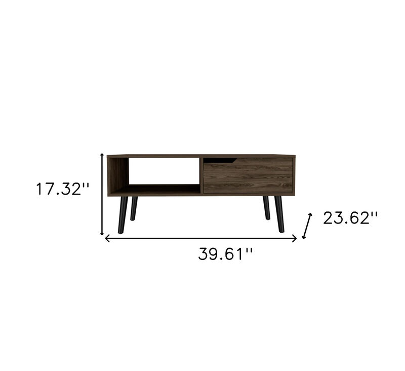Hivvago 40 Inch Brown And Black Coffee Table With Drawer And Shelf