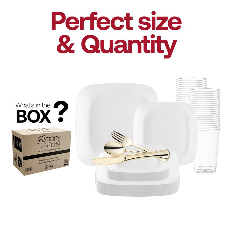 Solid White Flat Rounded Square Plastic Wedding Value Set (30 Sets) image number 3