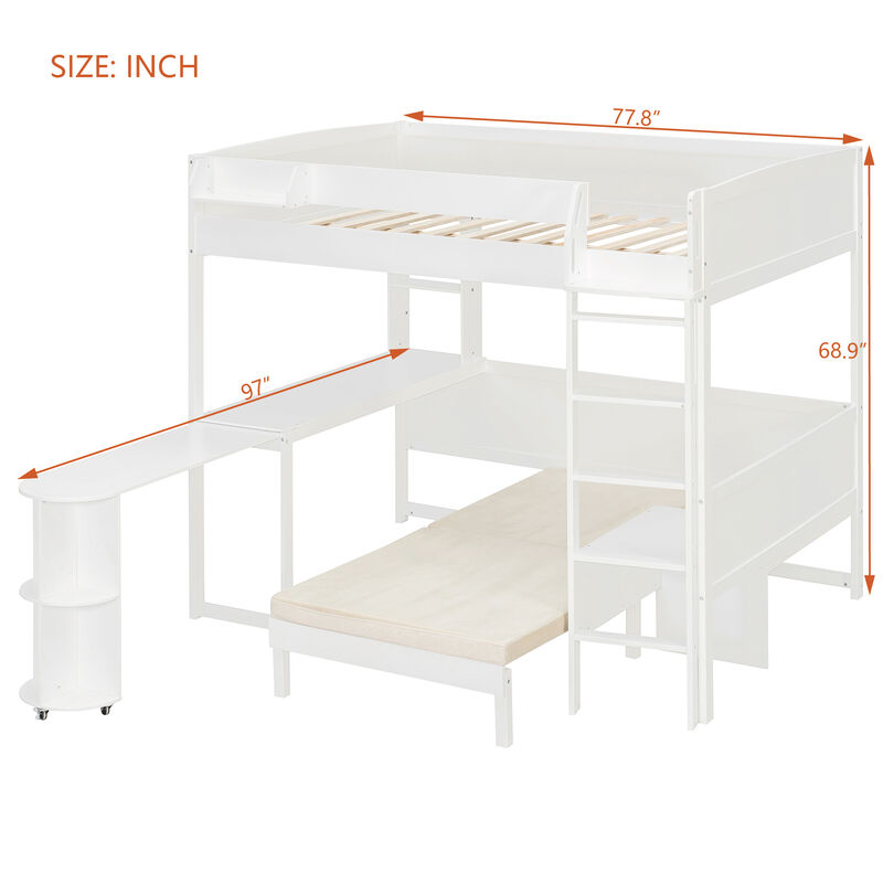 Merax Full Size Multifunctional Loft Bed with Rotating L-Shaped Desk image number 4