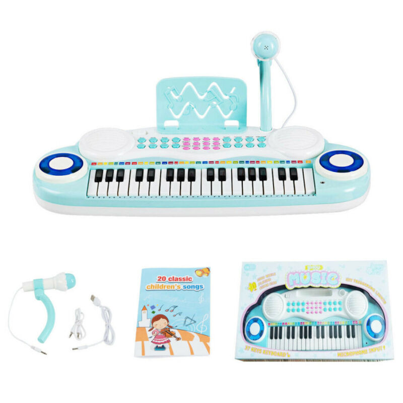 37 Key Electric Keyboard Piano with Microphone &ndash; Blue image number 3