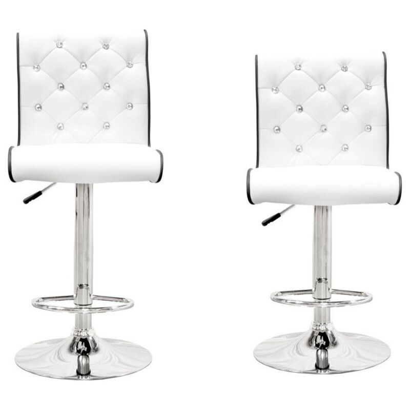 Best Master Furniture Best Master Swivel Bar Stool with Crystal and Tufted Look in White (Set of 2)