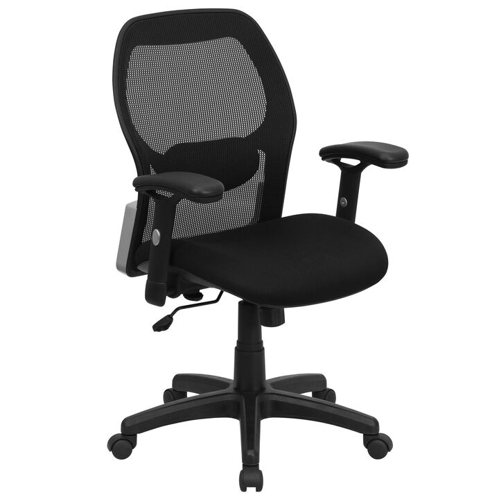 Albert Mid-Back Black Super Mesh Executive Swivel Office Chair with Adjustable Lumbar & Arms