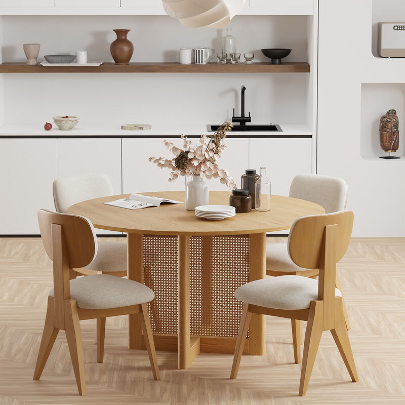 Vivica Upholstered Modern Dining Chairs with Natural Color Leg (Set of 2)