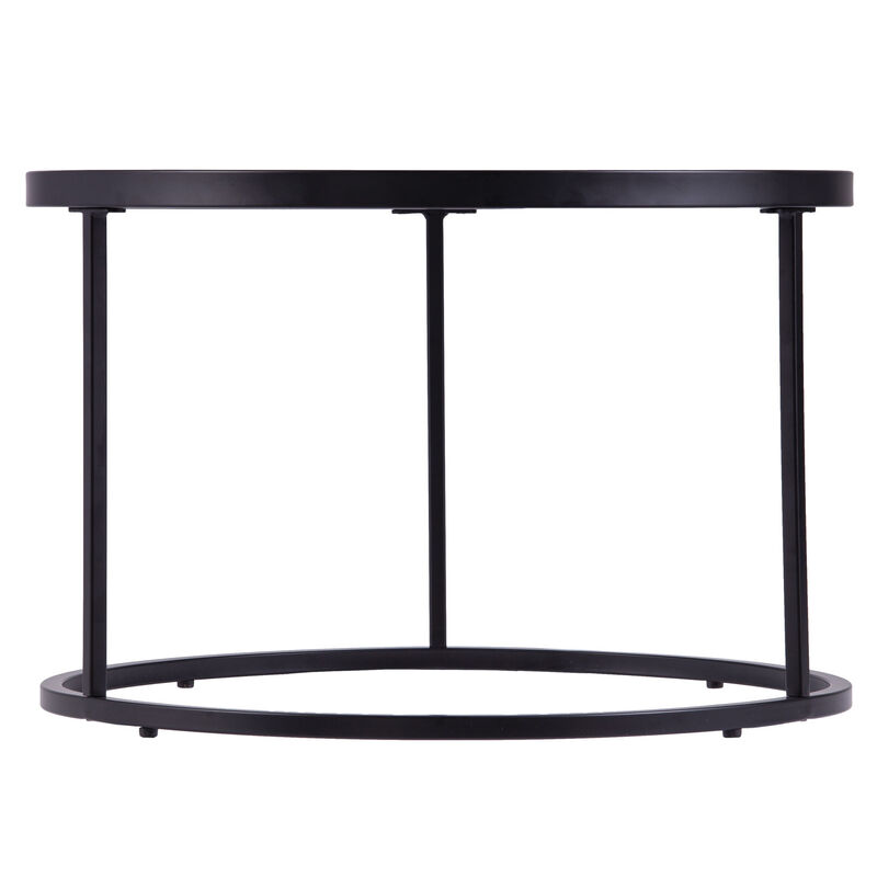 Hivvago Set of Two Black And Silver Mirrored Round Nested Coffee Table Set