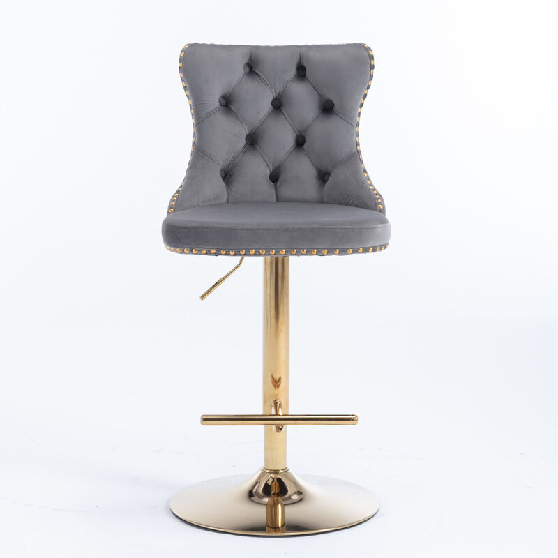 Streamdale Set of 2 Gray Velvet Bar Stools, Adjustable Height image number 0