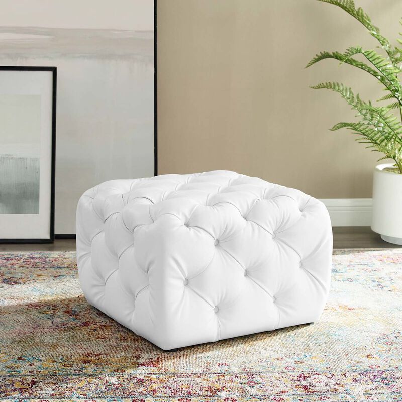 Amour Tufted Button Square Faux Leather Ottoman image number 4