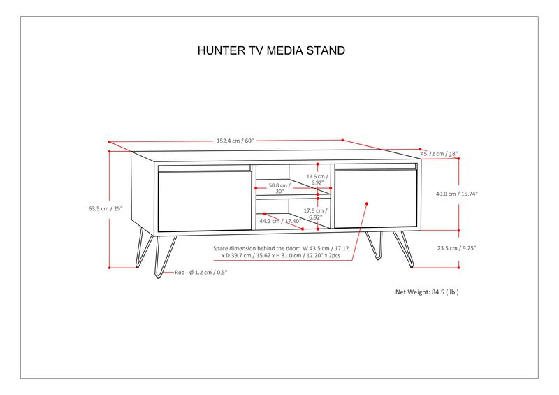 Hunter SOLID MANGO WOOD 60 inch Wide Industrial TV Media Stand in Natural For TVs up to 65 inches