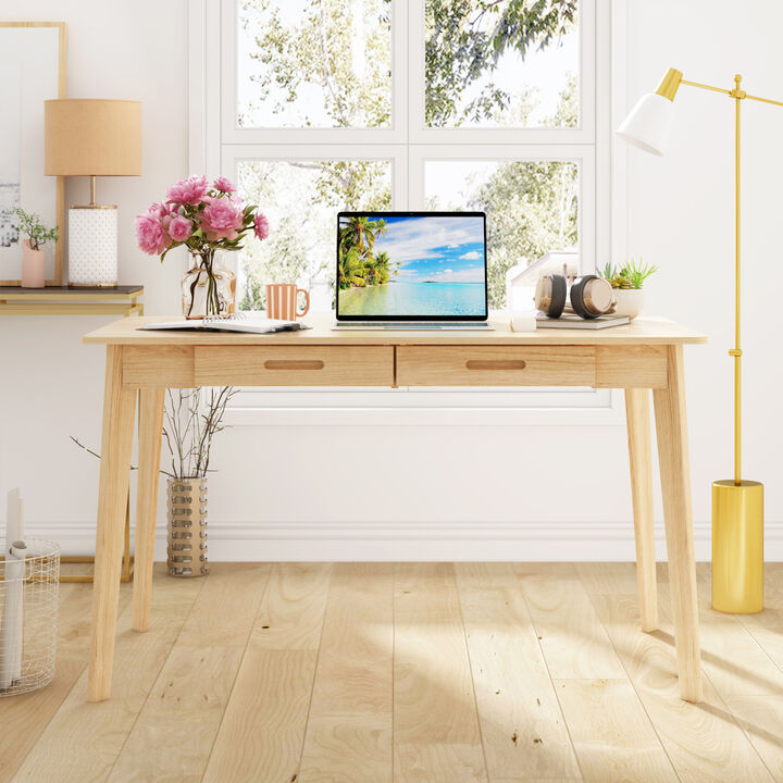 47.2 in. W-21.7 in D-29.5 in H Rectangular Light Wood Color MDF Computer Desk with 2 Drawers