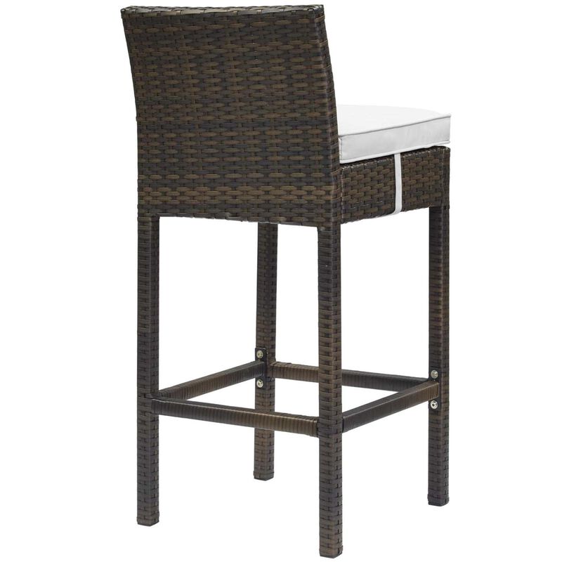 Modway EEI-3601-BRN-WHI Conduit Bar Stool Outdoor Patio Wicker Rattan Set of 4 in Brown White, Four