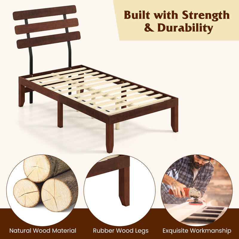 Retro Style Solid Wood Platform Bed Frame with Headboard image number 5