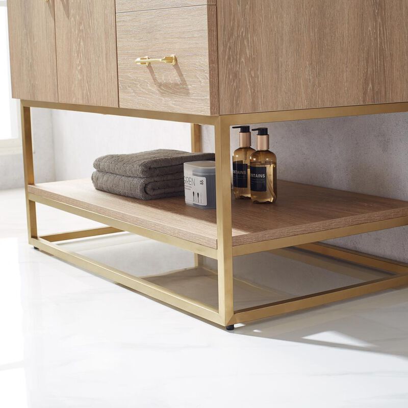 Vinnova Design 36 Single Vanity with White Grain Stone Countertop Without Mirror