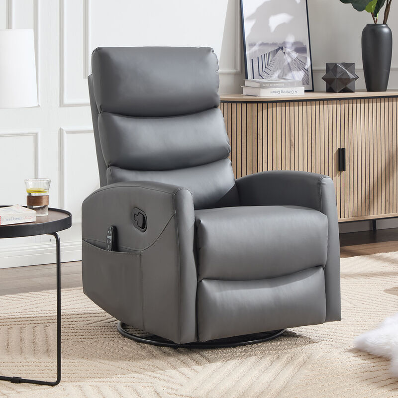 Faux Leather Manual Recliner Chair Swivel Rocker Recliner with Heat & Massage image number 1
