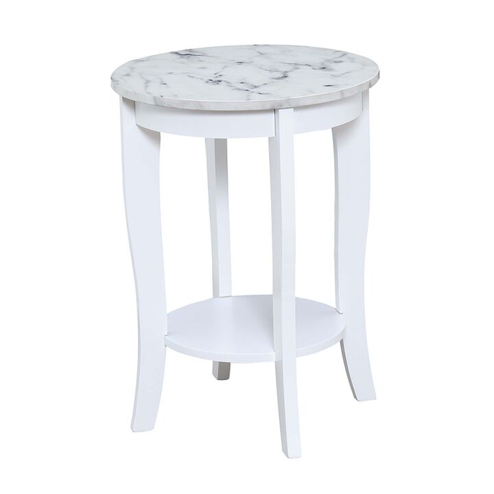 Convenience Concepts American Heritage Round End Table, White Faux Marble / White