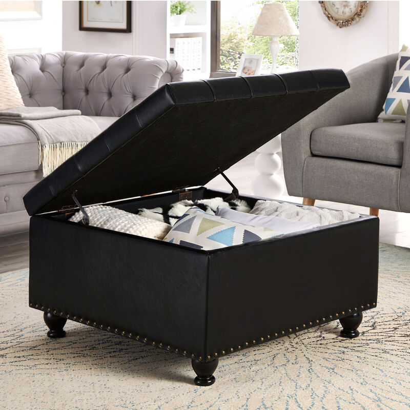 Streamdale Black Upholstered Ottoman with Wooden Legs image number 2
