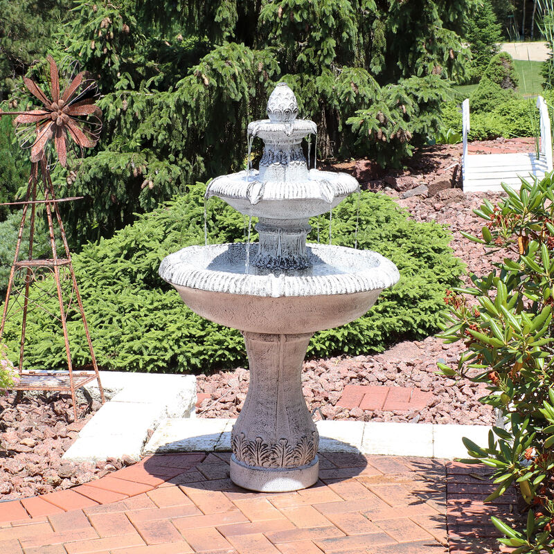 Sunnydaze Mediterranean Reinforced Concrete Outdoor 3-Tier Water Fountain