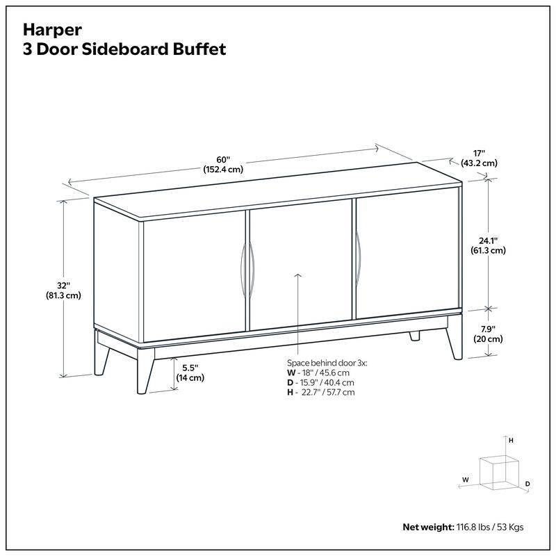 Simpli Home Harper 3 Door Sideboard Buffet / Storage Cabinet image number 5