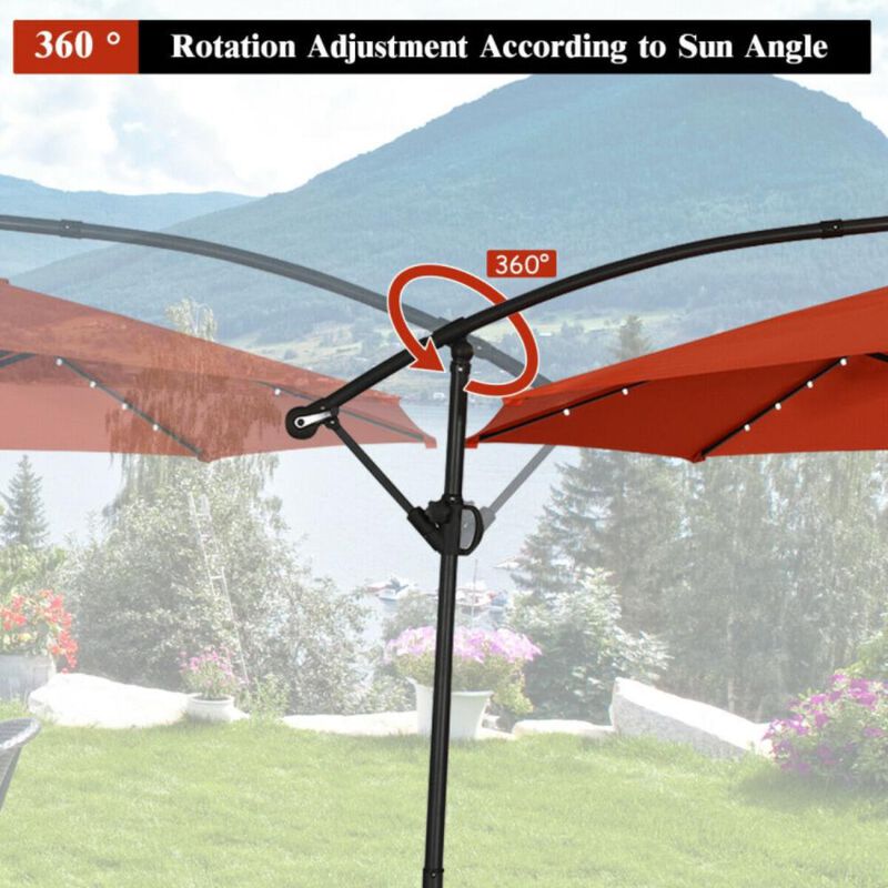 Hivvago 10 Feet 360&deg; Rotation Solar Powered LED Patio Offset Umbrella without Weight Base