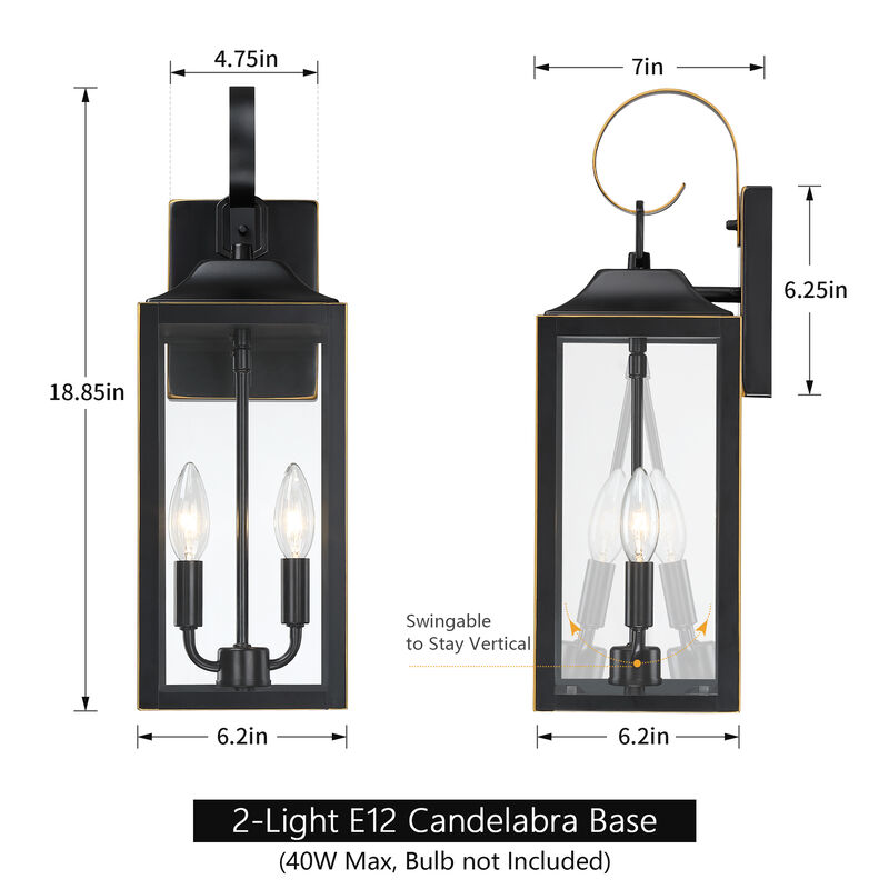 18.85 in. 2-Light Outdoor Wall Lantern with Clear Glass Shade image number 2