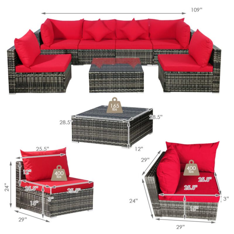 Hivvago 7 Pieces Patio Rattan Furniture Set Sectional Sofa Garden Cushion