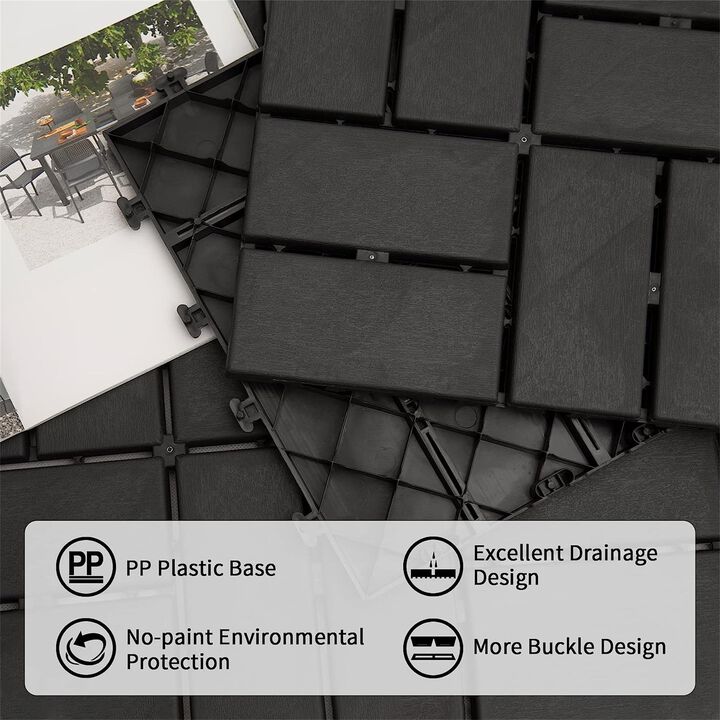 CLIHOME 12"x12" Square Composite Decking Tiles,Outdoor Patio Checked Plastic Interlocking Deck Tiles(Pack of 44)