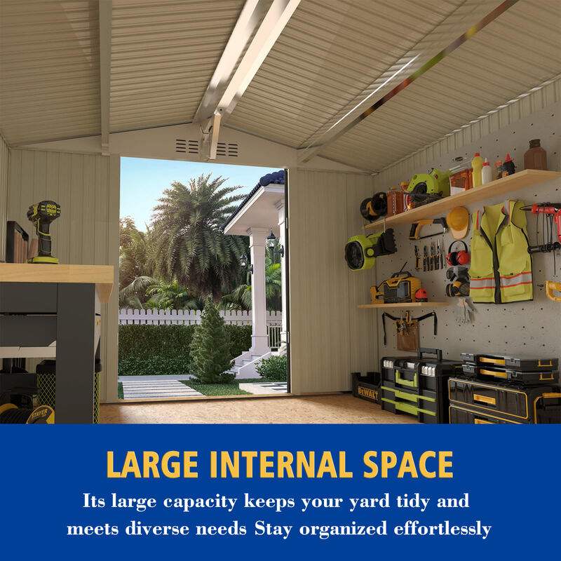 10x8 FT Large Metal Storage Shed, Lockable Door and Air Vent, Clear Window image number 9