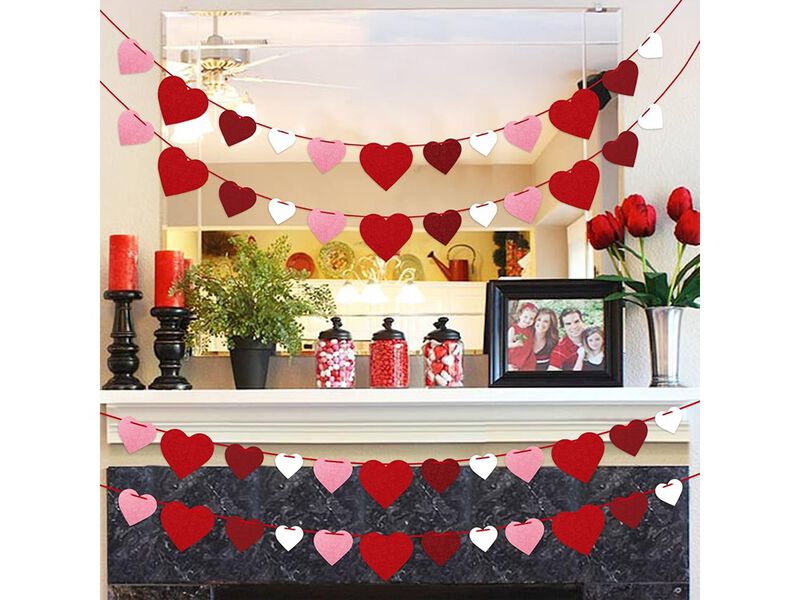 Partyprops 4Pcs Valentines Day Felt Heart Garland Banner image number 4