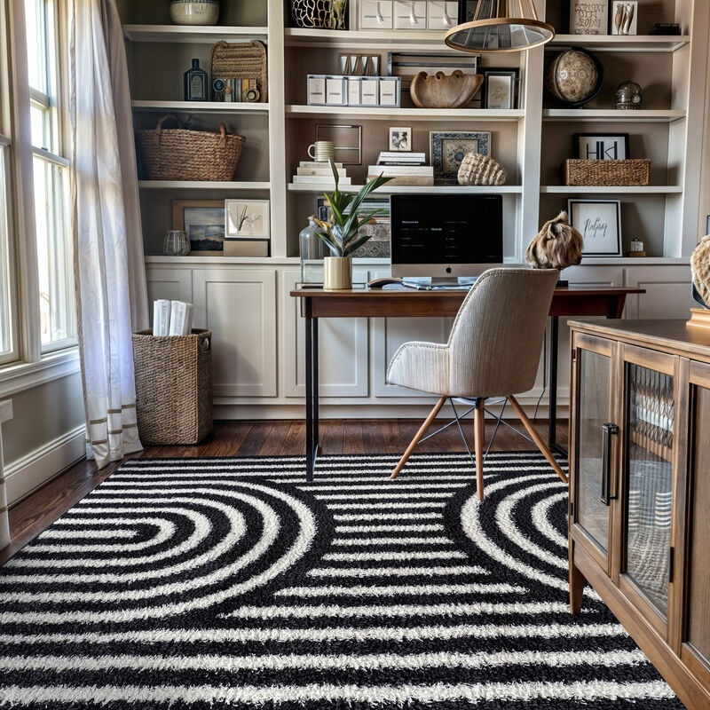 World Rug Gallery Abstract Arch Shag Rug &ndash; Medium Pile, Durable & Easy to Clean &ndash; Anthracite Dark Gray image number 8