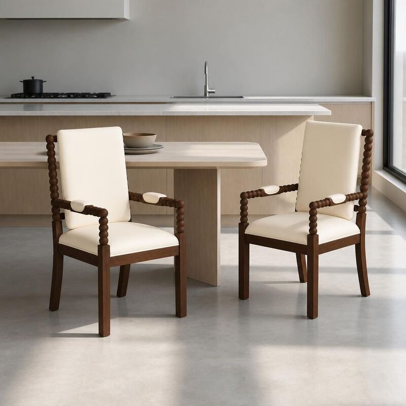 GOODSILO Set of 2 Solid Rubber Wood Upholstered Dining Chairs, Ergonomic Comfortable Seating for Dining Room Kitchen Restaurant and Cafe image number 3
