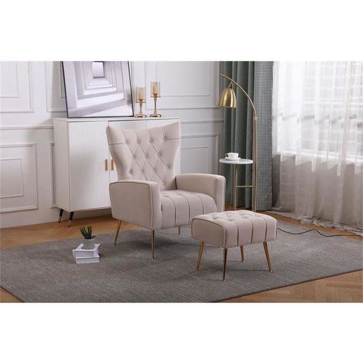 Devion Furniture Tufted Cushions Accent Chair With Ottoman In Beige