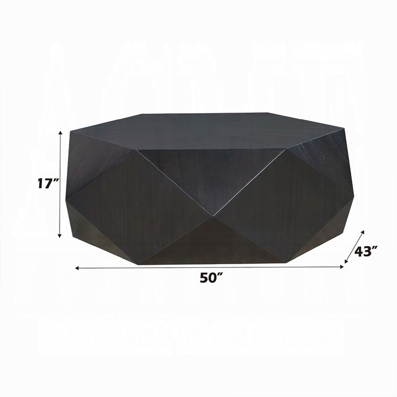 Hano Coffee Table, Black Rubberwood, 50 Inch, Modern Geometric Body - Benzara