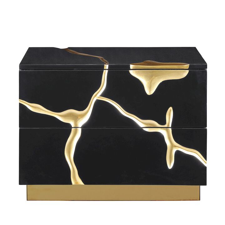 Best Master Furniture Trevello High-Gloss Lacquered Right Nightstand, Gold Accents (Black)