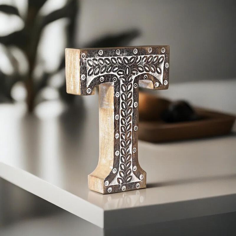 Vintage Natural Handmade Eco-Friendly "T" Alphabet Letter Block For Wall Mount & Table Top Décor