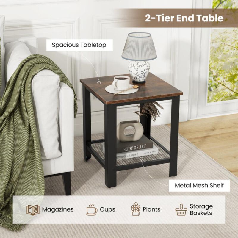 Hivvago 2-Tier Industrial End Table with Storage Shelf for Small Space