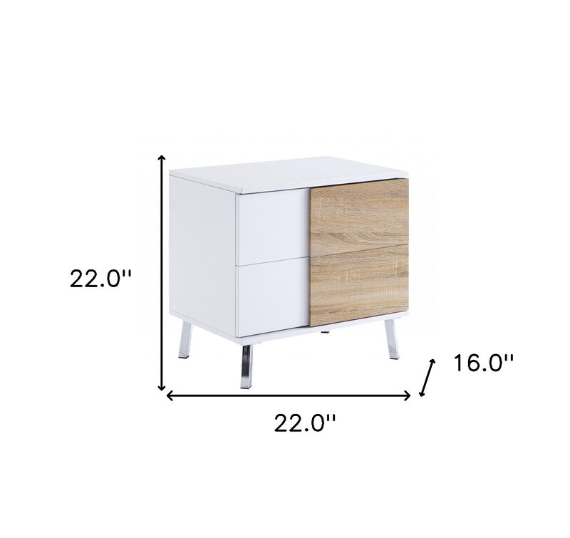 Contemporary Rectangular End Table with High Gloss Wood Finish and Storage Drawers