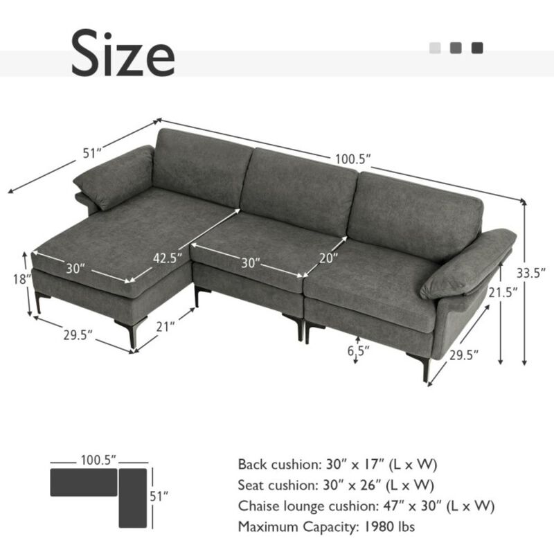 Hivvago Extra Large L-shaped Sectional Sofa with Reversible Chaise