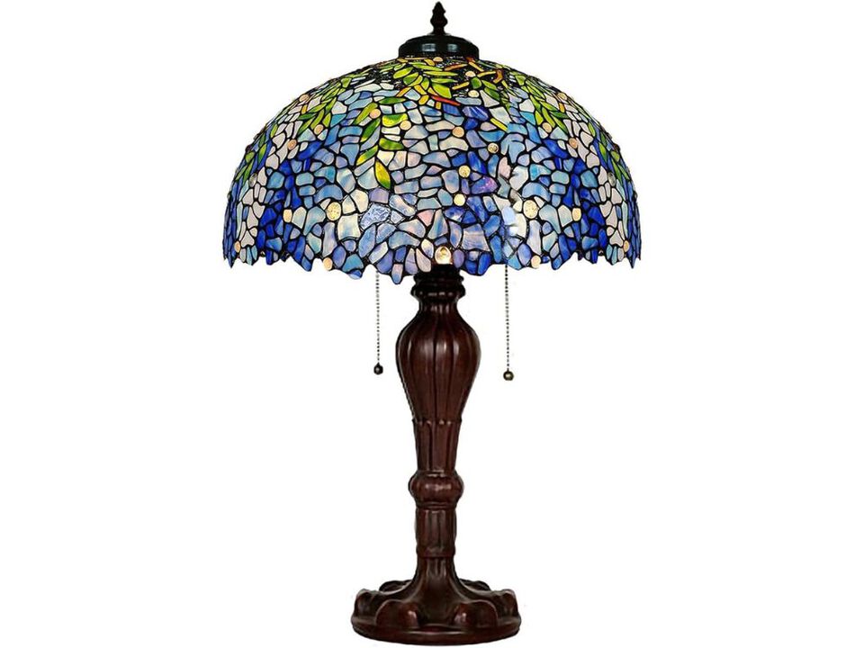 Tiffany Style Purple Wisteria Table Lamp with Handmade Stained Glass Shade