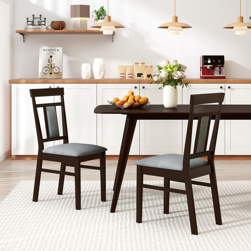 Set of 2 Wooden Dining Chairs with Linen Upholstered Seats and Rubber Wood Frame