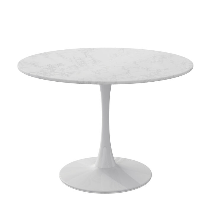 42.12" Modern Round Dining Table with Printed White Marble Tabletop, Metal Base Dining Table, End Table Leisure Coffee Table