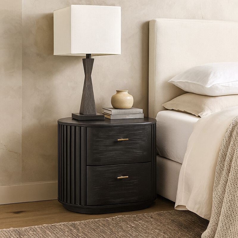 Fely Nightstand, 2 Drawers, Gold Metal Handles, Black Acacia Veneer image number 5
