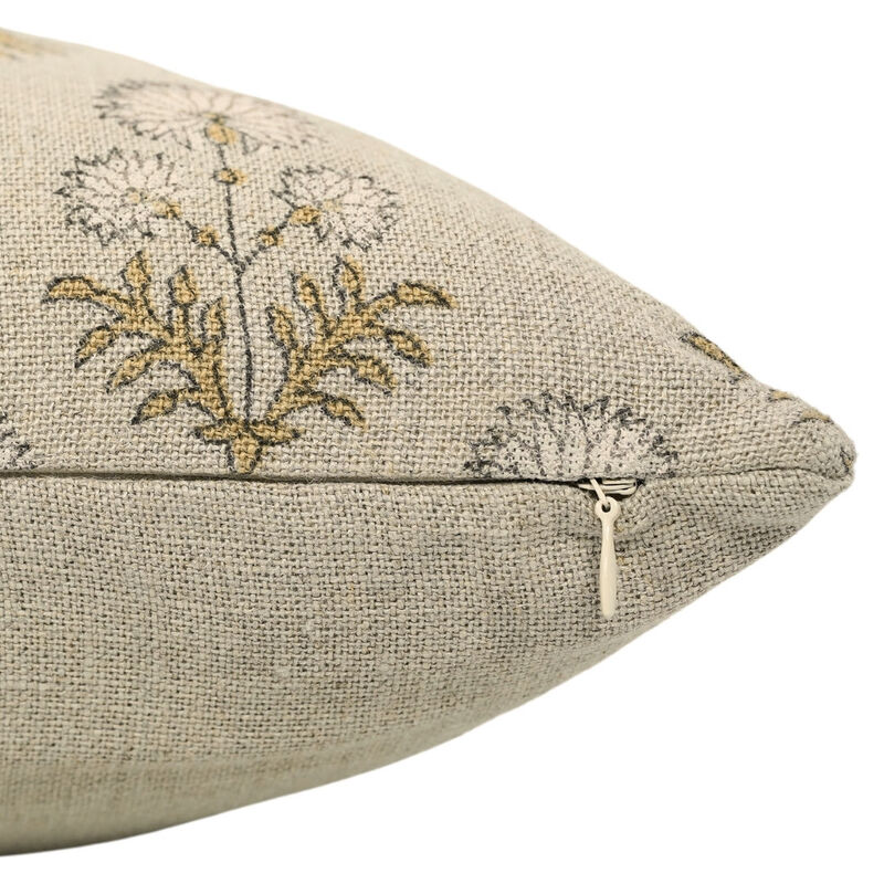 Fabdivine White Boho Floral Throw Pillow Cover Handmade Thick Linen Cushioncase for Sofa, Bed, Couch, Living or Dining Room, Farmhouse, Rishi image number 6