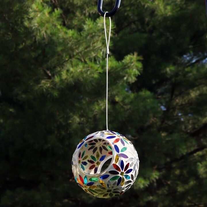 Sunnydaze Rainbow Daisies Mosaic Fly-Through Hanging Bird Feeder - 6 in
