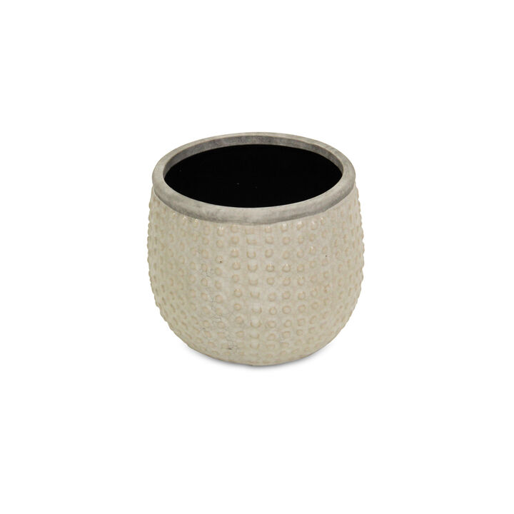 HomeRoots 6" Beige Dot Ceramic Indoor Outdoor Round Pot Planter