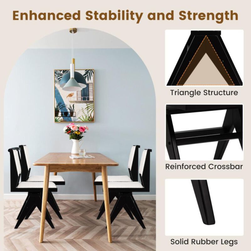 Hivvago Swivel Wooden Dining Chair Set of 2 with Rubber Wood Frame and Padded Seat-Black