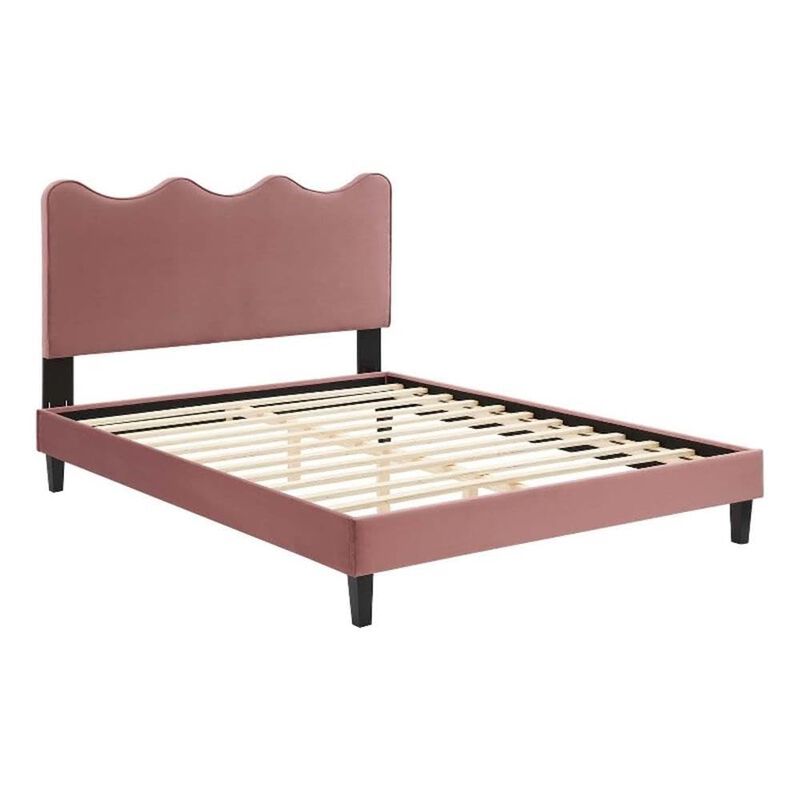 Modway Current Modern Performance Velvet Queen Platform Bed in Dusty Rose Pink image number 0