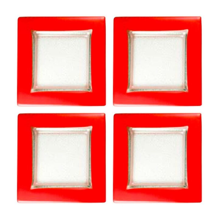 Glass Dinnerware 6" x 6" Square Red Glass Plate (Set of 4)