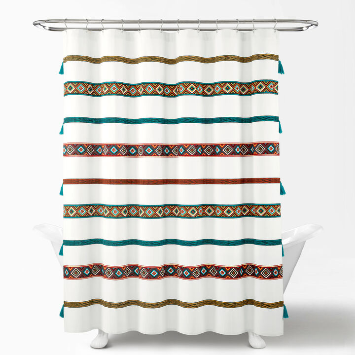 Ava Boho Stripe Tassel Eco-Friendly Cotton Blend Shower Curtain