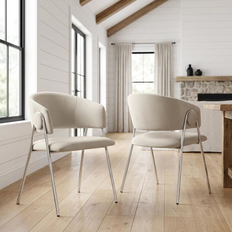 Upholstered Performance Velvet Barrel Dining Chair, Almond Silver, Set of 2 image number 3