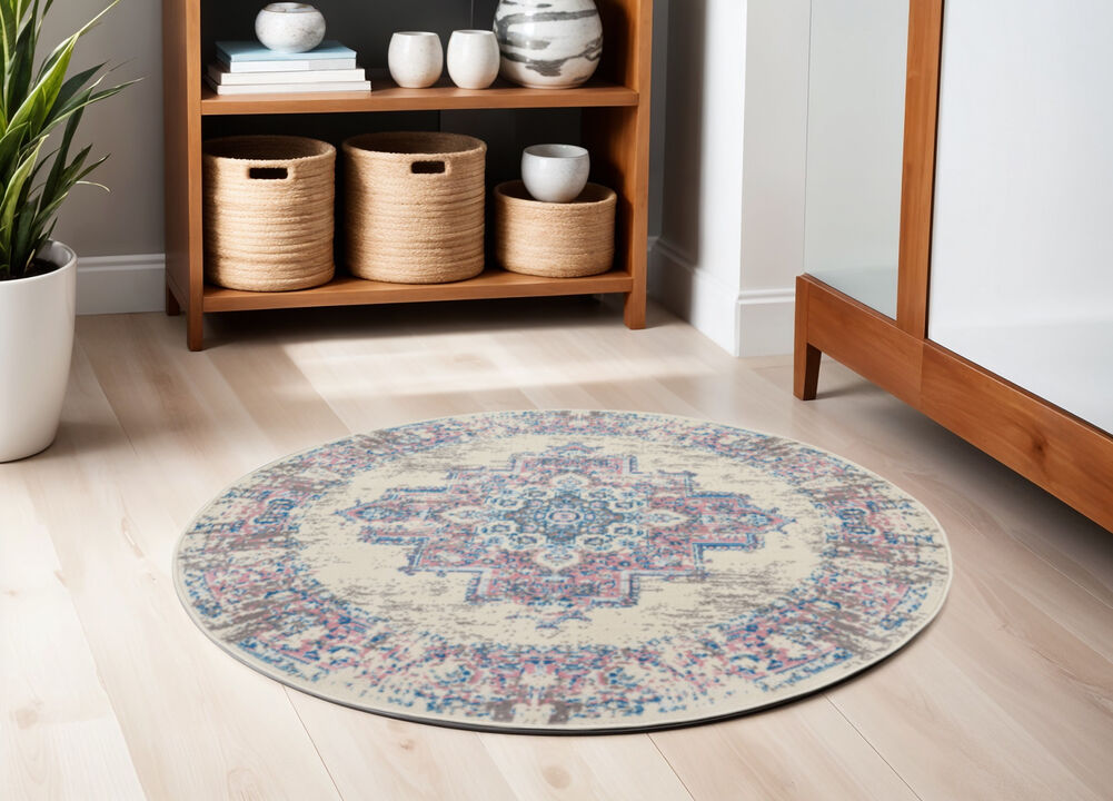 HomeRoots Medallion Distressed Round Rug
