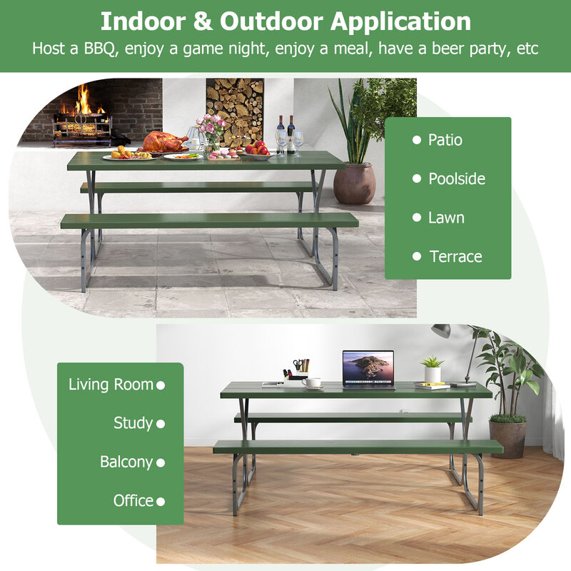 6 Feet Picnic Table Bench Set with HDPE Tabletop for 8 Person image number 5